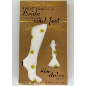 Bride Gift Socks Cold Feet One Size Hand Made White with Gold Polka Dots